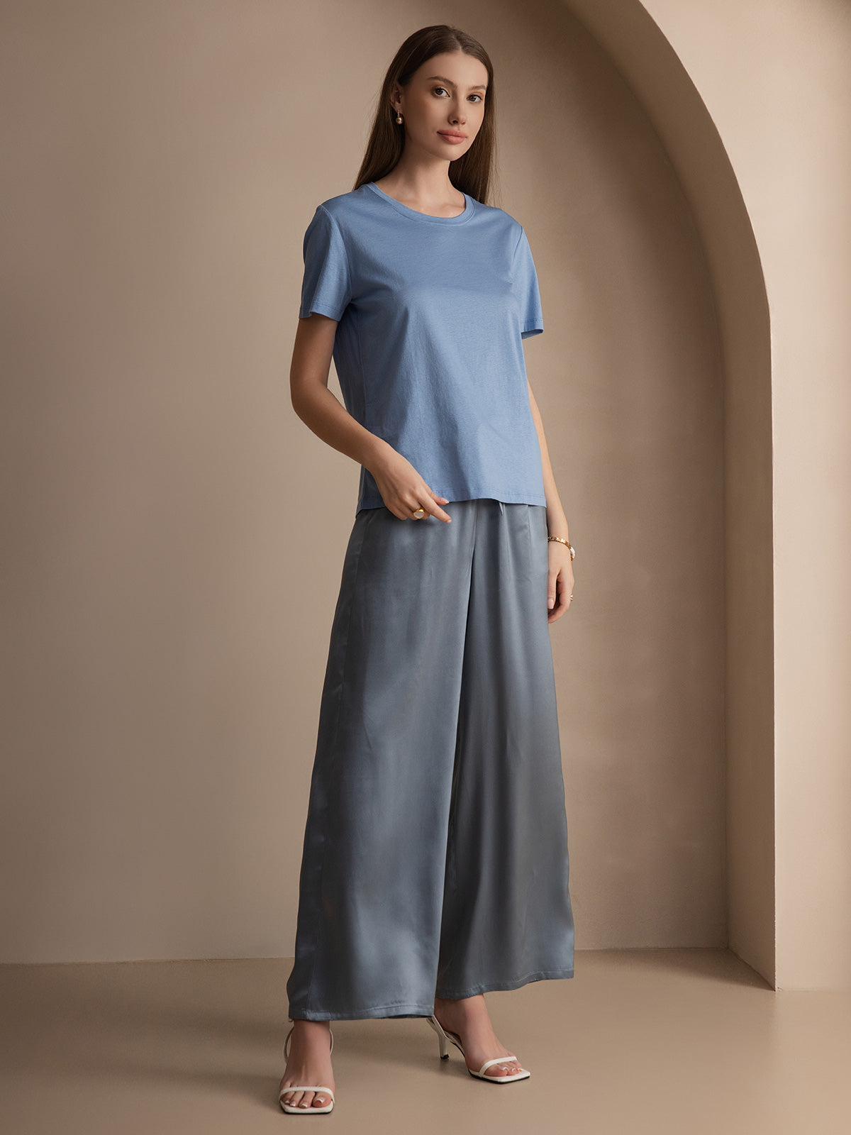 Soie Tricoté Col Rond T-Shirt