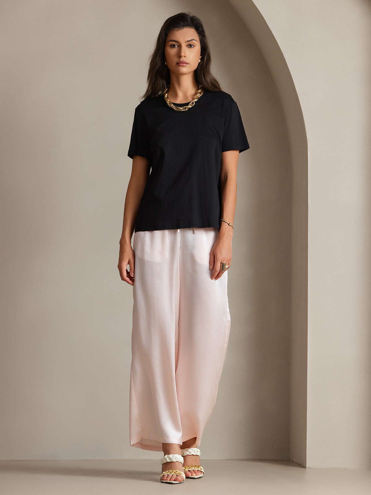 Soie Tricoté Col Rond T-shirt