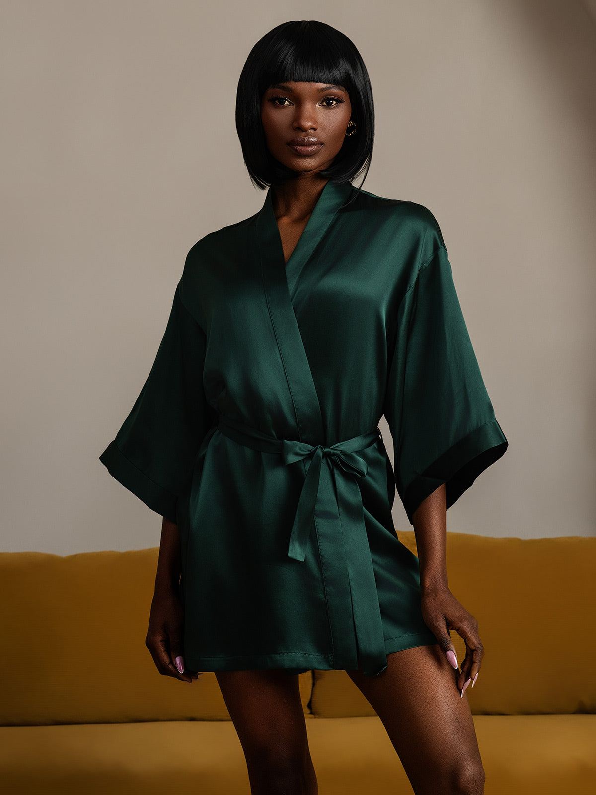 Kimono Peignoir En Soie Pure Brillante Pour Femme