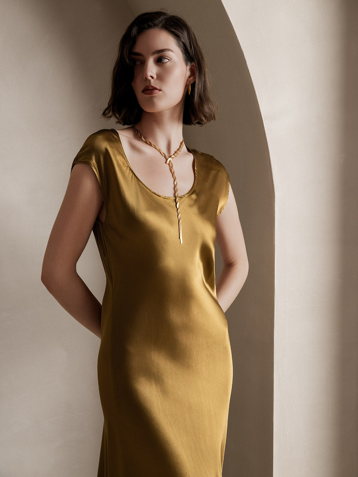 19Momme Soie Col U Sans Manches Robe