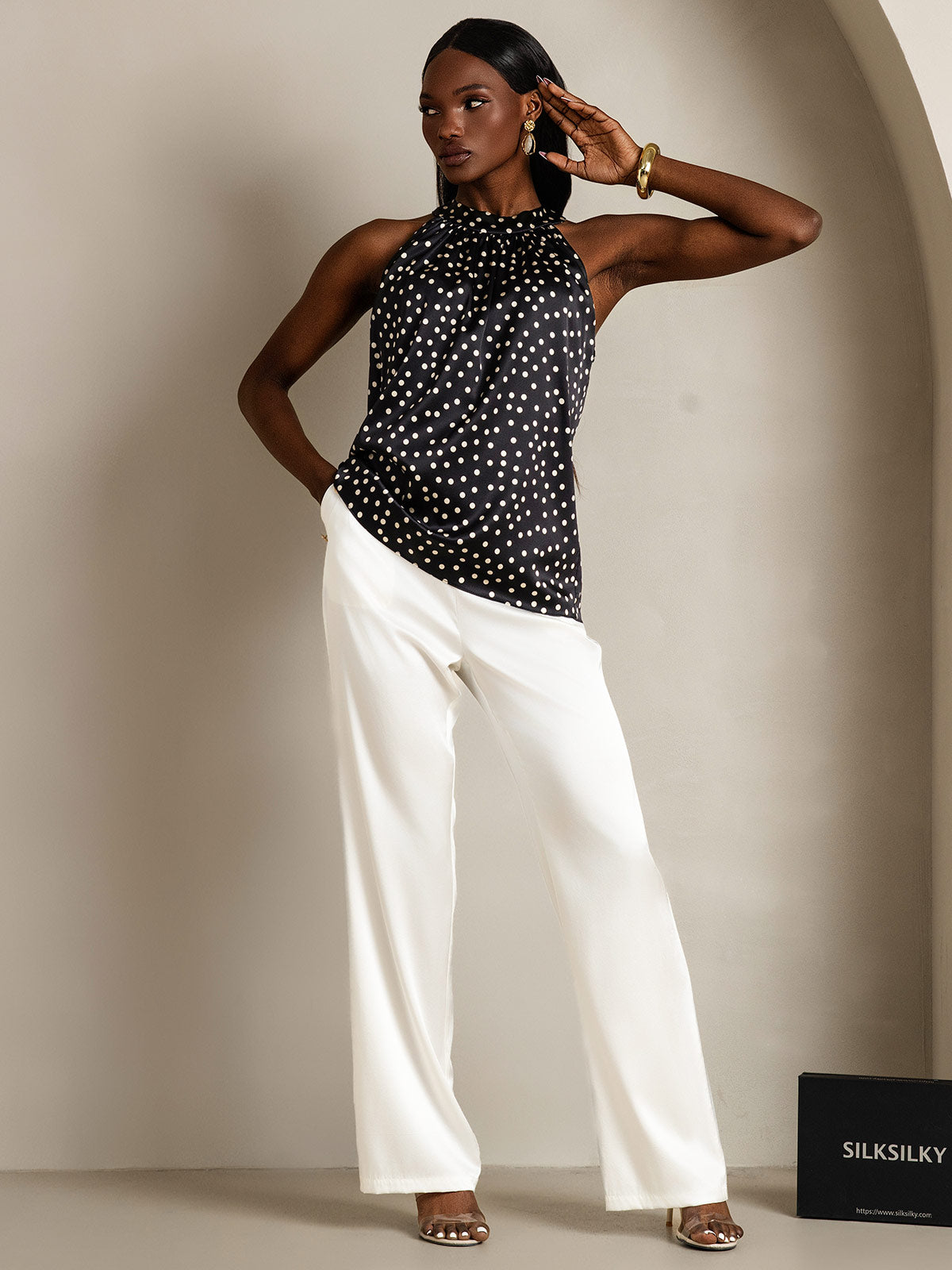 19 Momme Soie Sans Manches Décontracté Haut Licou