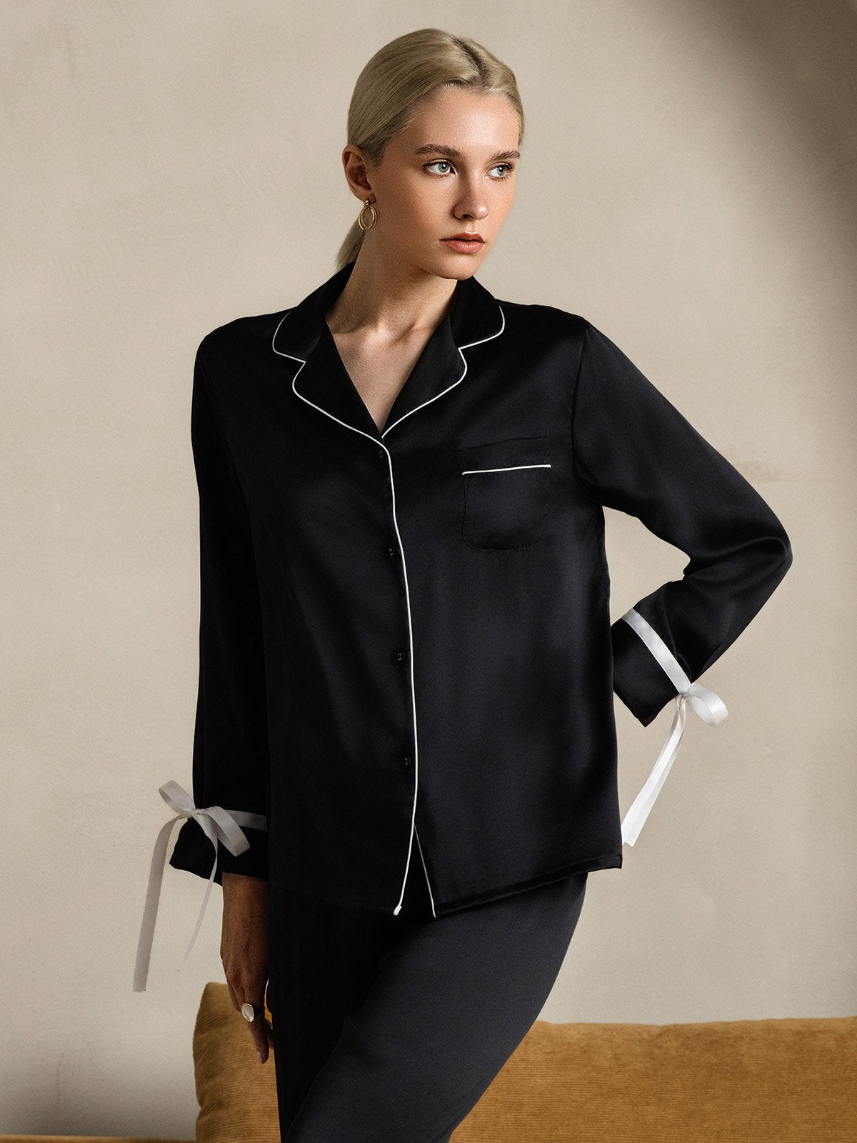 Pure Soie Longues Manches Pantalon Pyjama Set