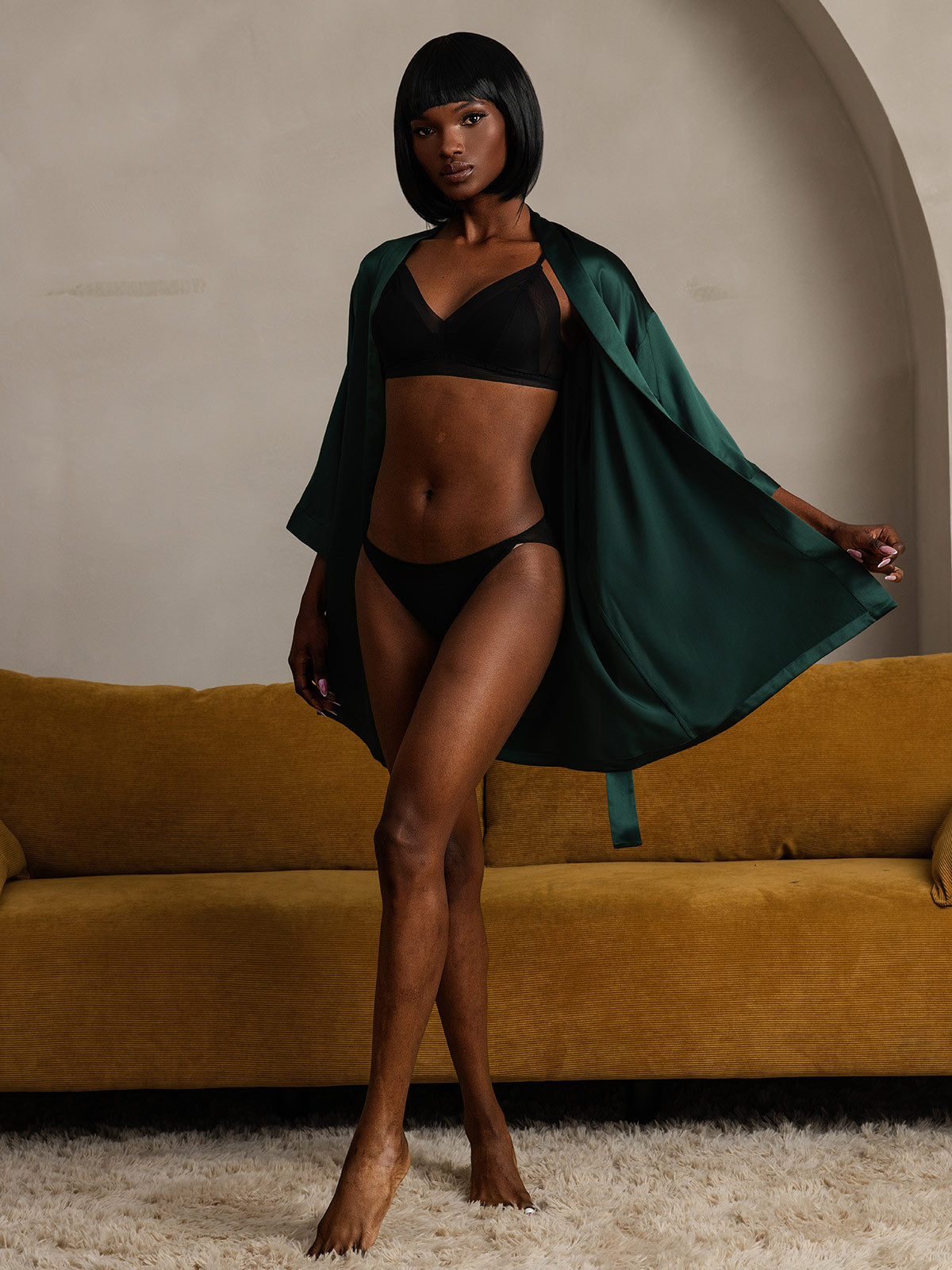 Kimono Peignoir En Soie Pure Brillante Pour Femme