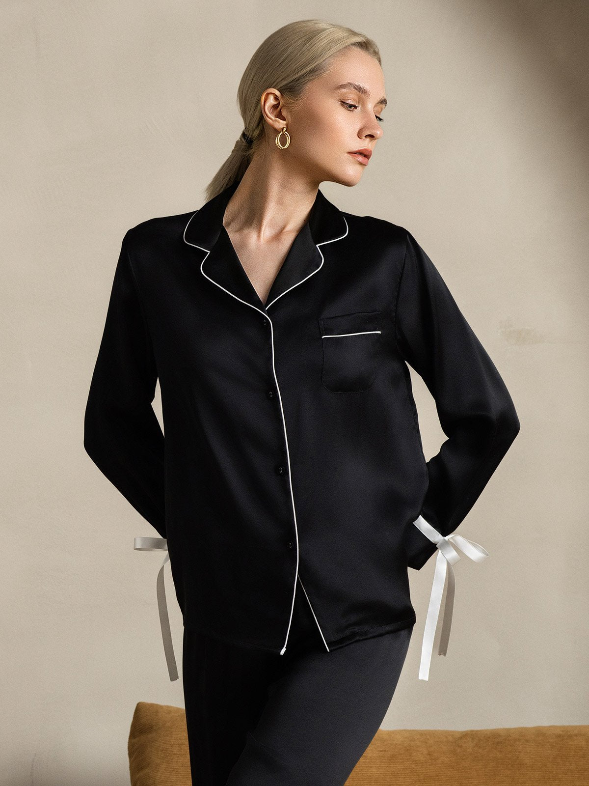 Pure Soie Longues Manches Pantalon Pyjama Set