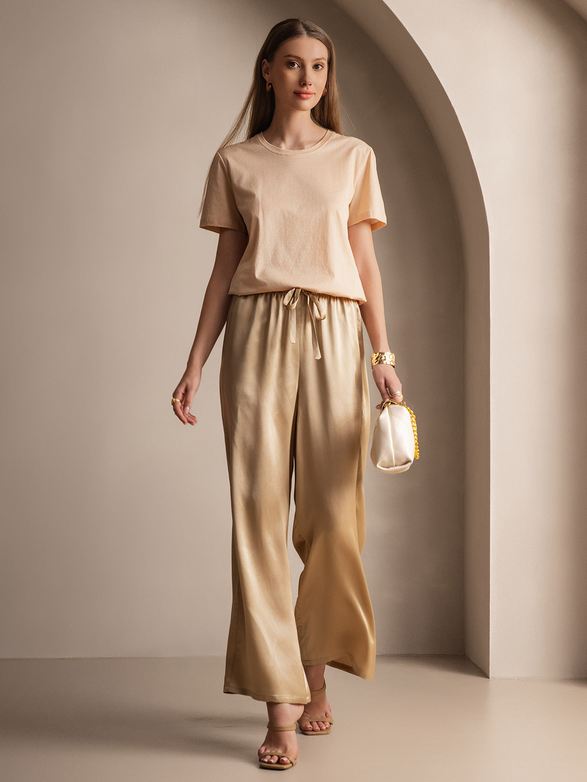 Soie Tricoté Col Rond T-Shirt