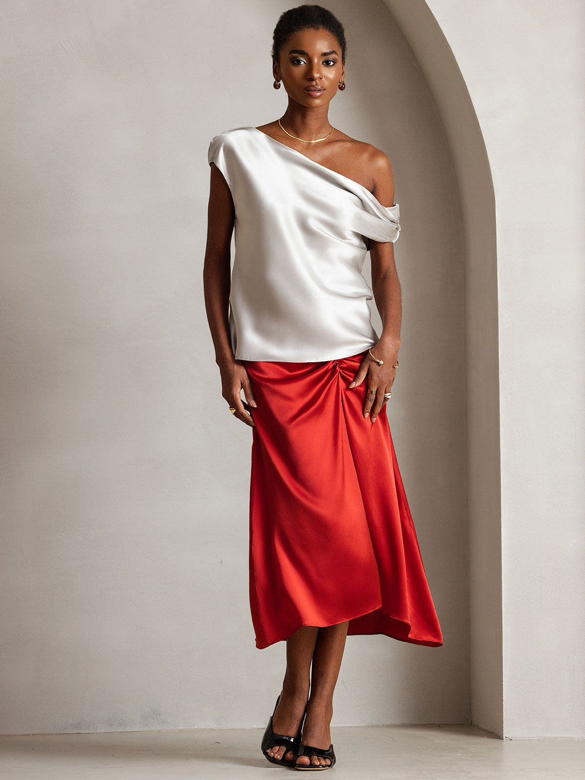 19Momme Soie Chic Unique Épaule Blouse