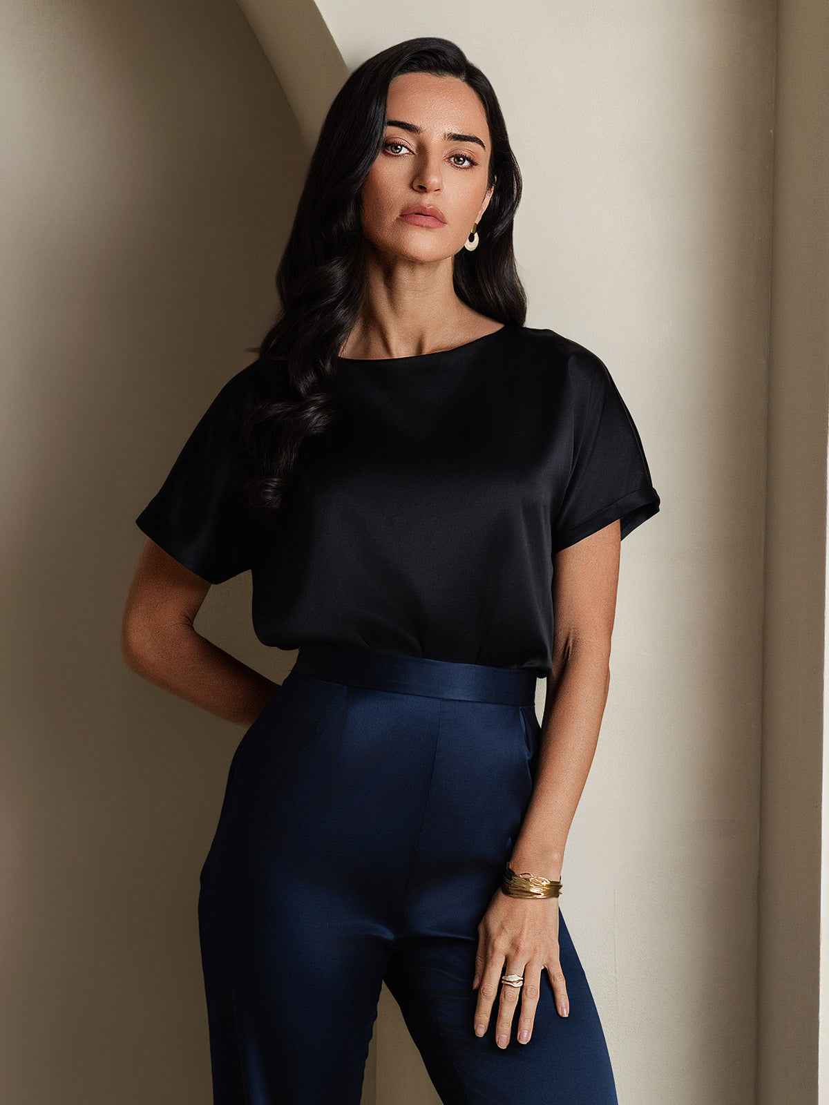 19Momme T-shirt à manches courtes décontracté en soie classique