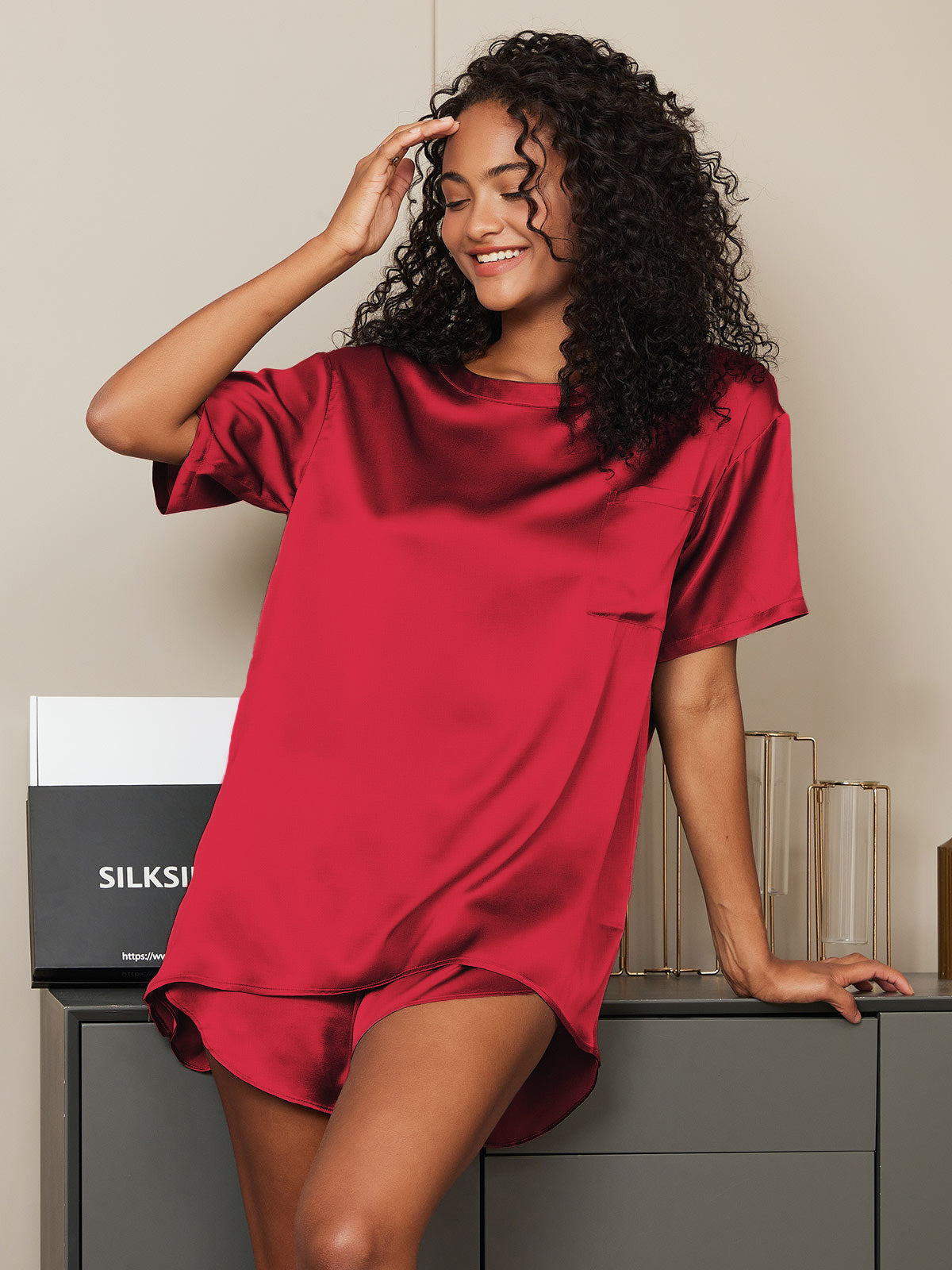 Ensemble Pyjama Court En Soie Oversize Pour Femmes