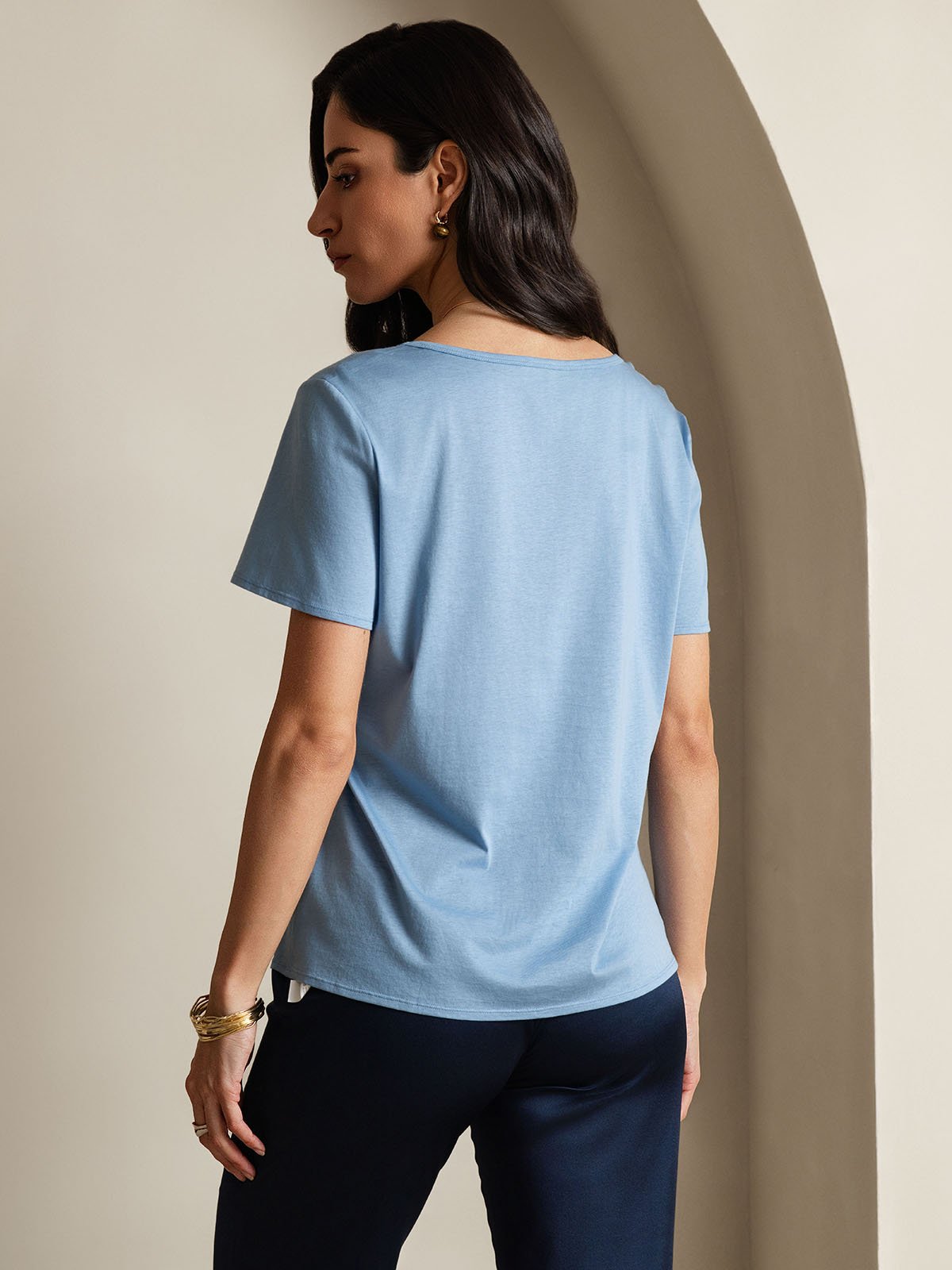 Mélange De Soie T-shirt Femme Col V