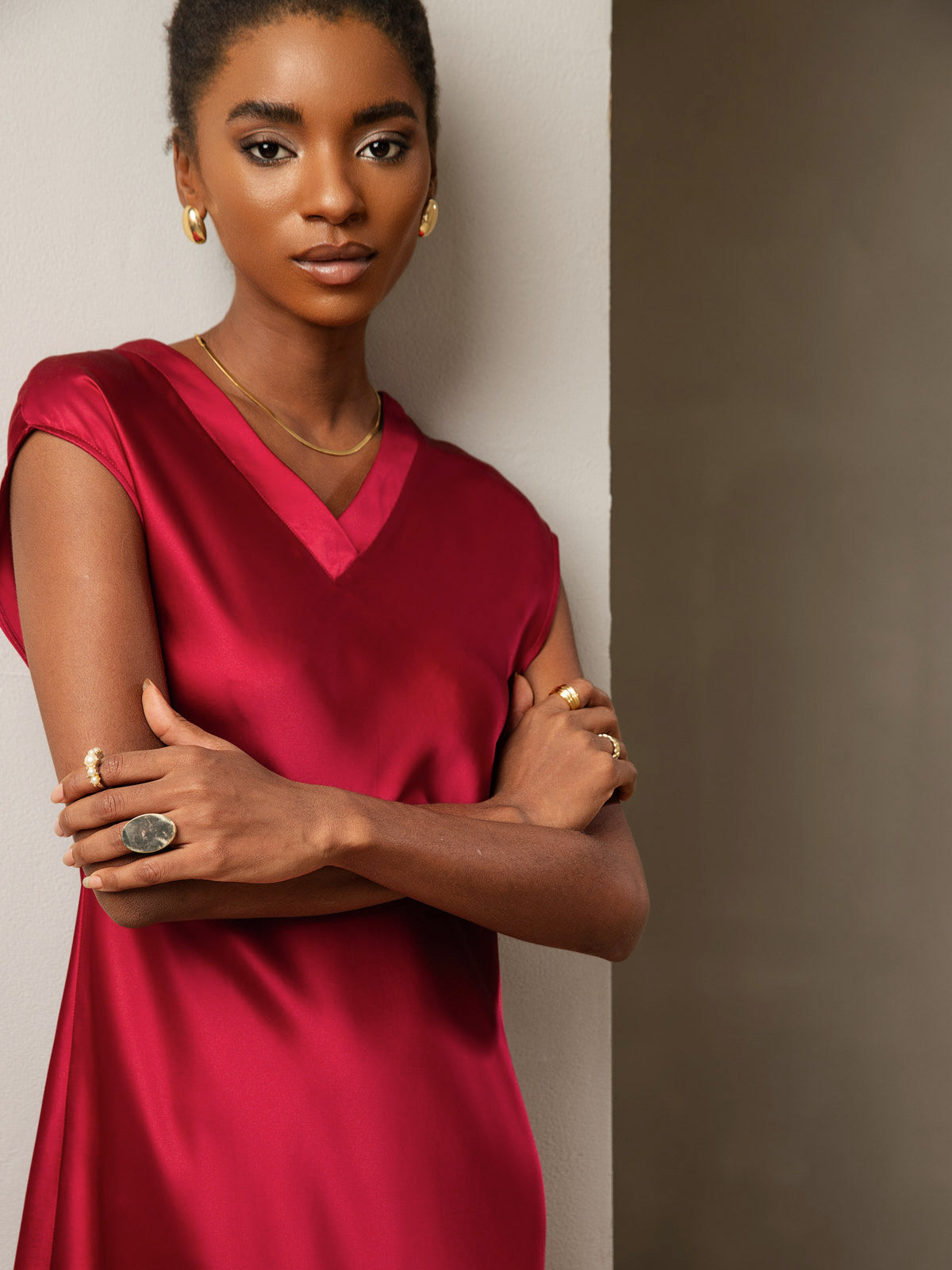 Pure Soie Élégante Cap Sleeve Robe