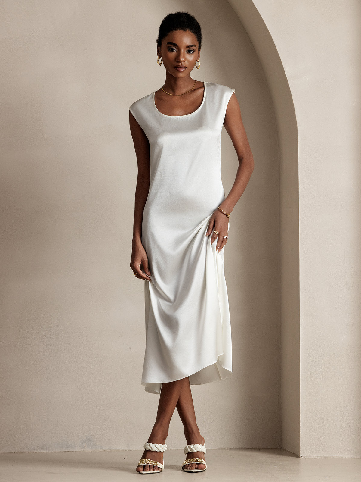 19Momme Soie Col U Sans Manches Robe