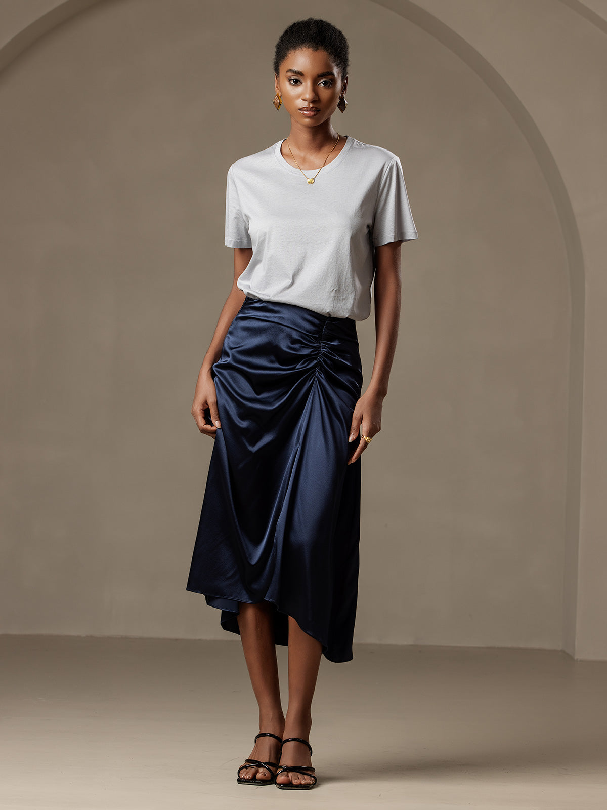 Soie Tricoté Basique Col Rond T-Shirt