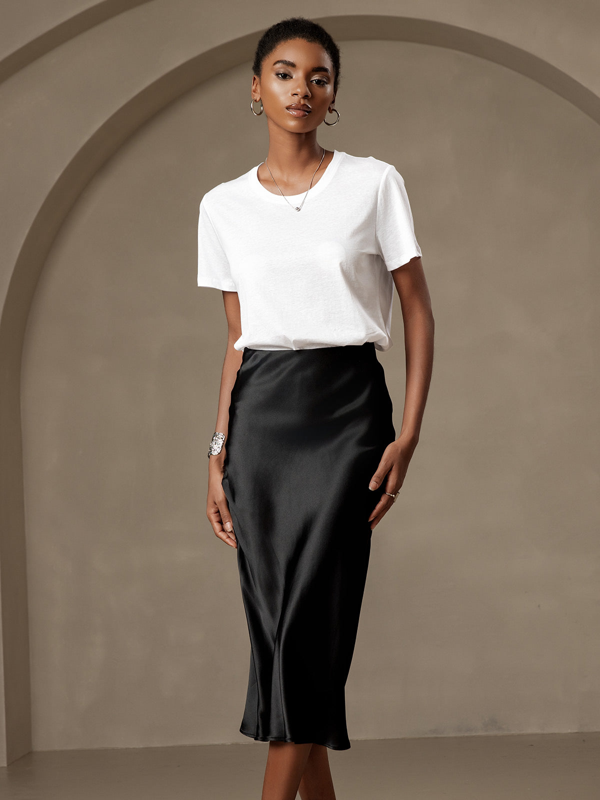 Soie Tricoté Col Rond T-shirt