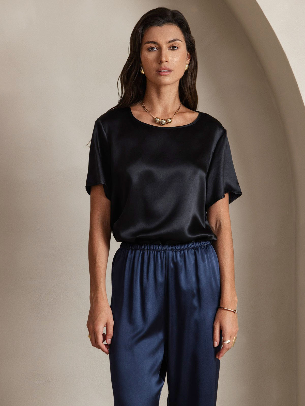 Pure Soie Manches Courtes T-shirt (pantalon non inclus)