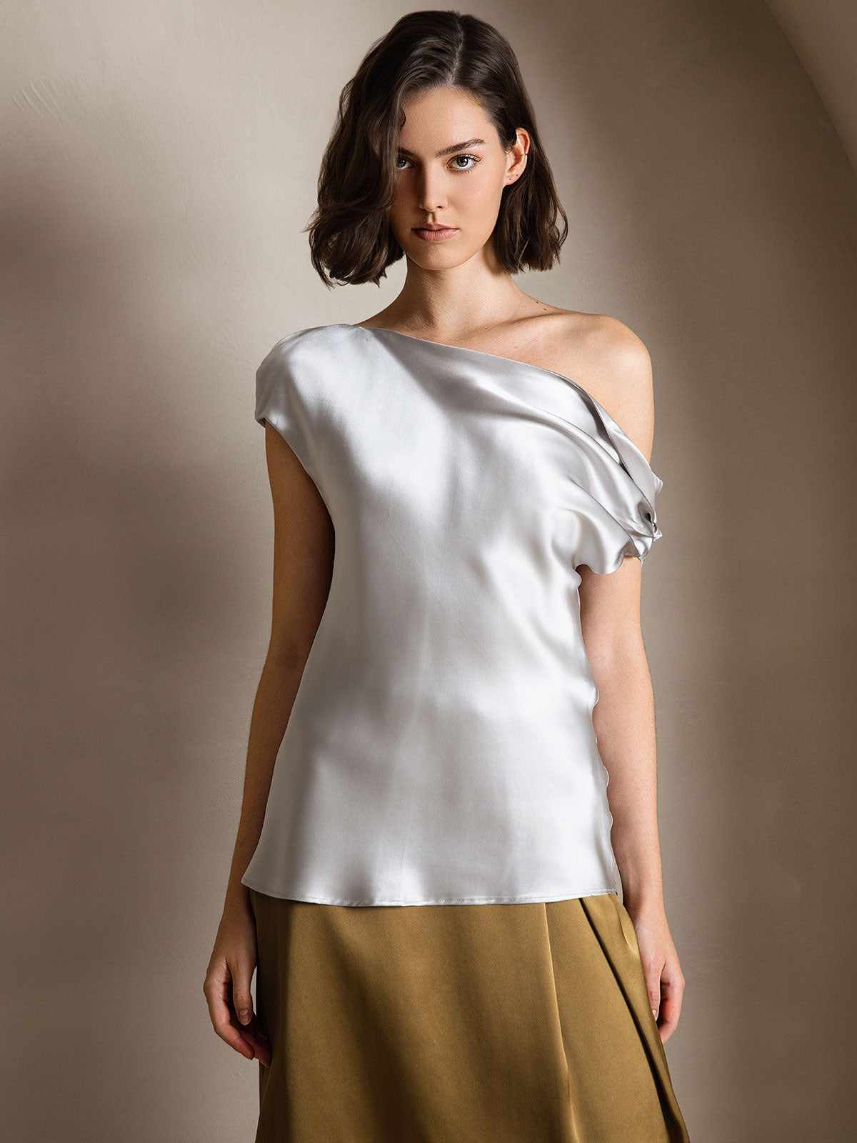 19Momme Soie Chic Unique Épaule Blouse