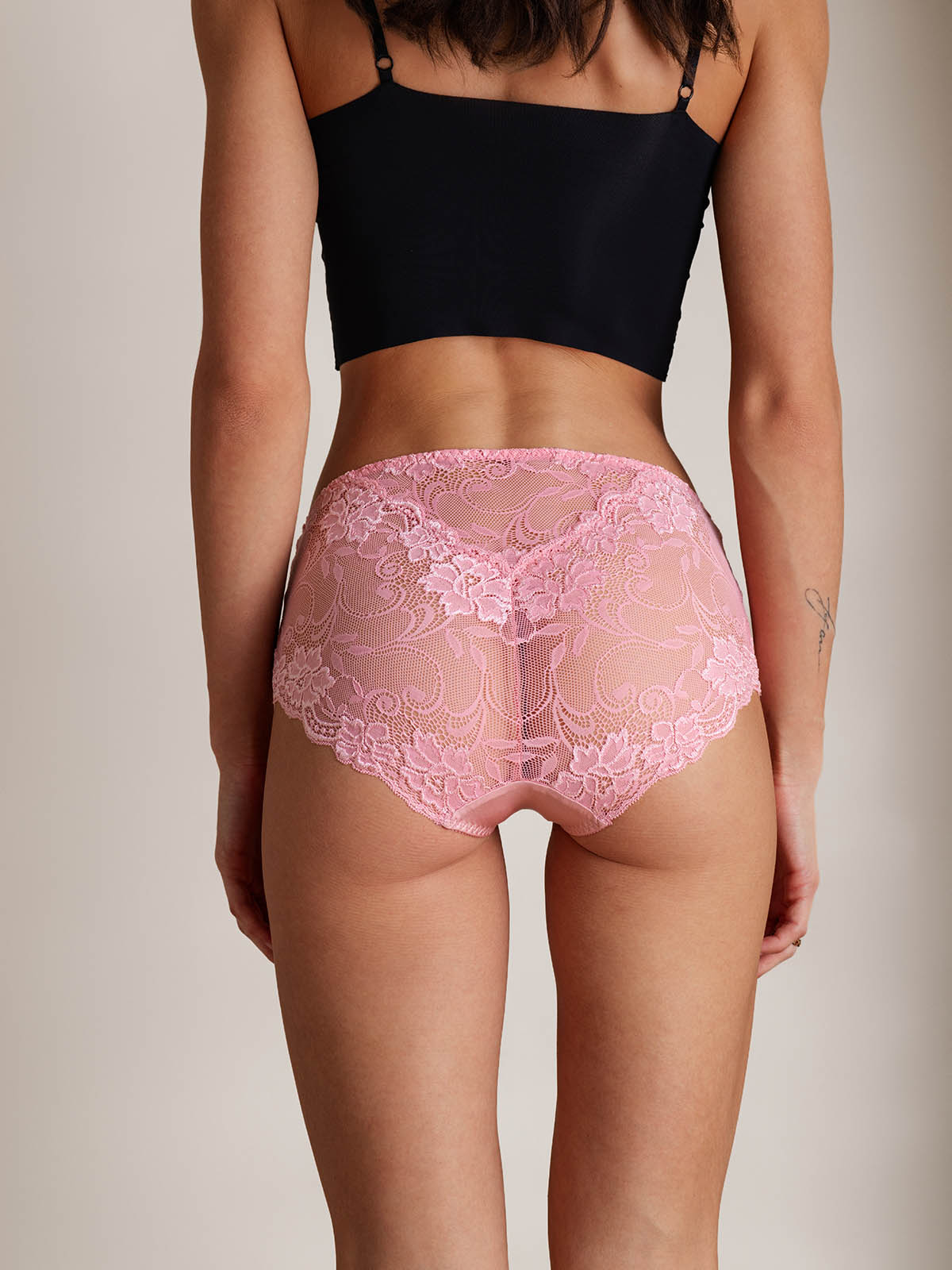 Soie Tricotée Dentelle Florale Sexy Culotte  (Sans Soutien-Gorge)