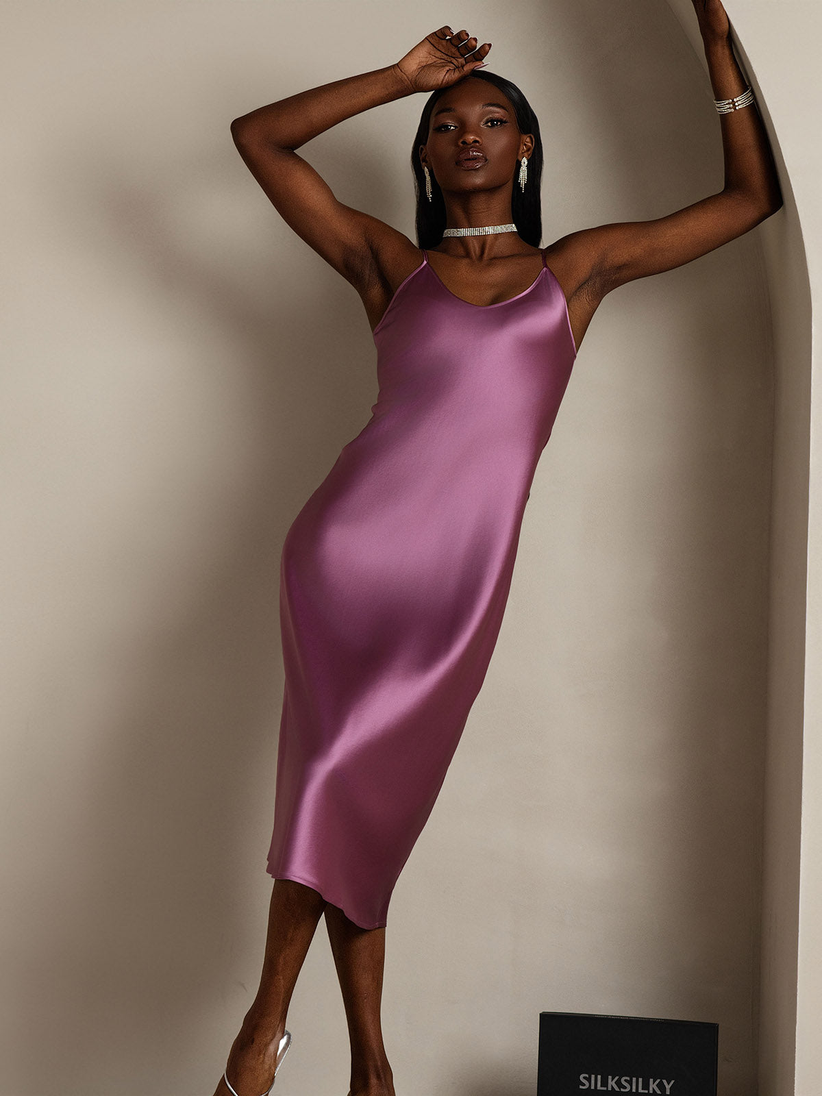 Robe Longue en Soie avec Bretelles Spaghetti